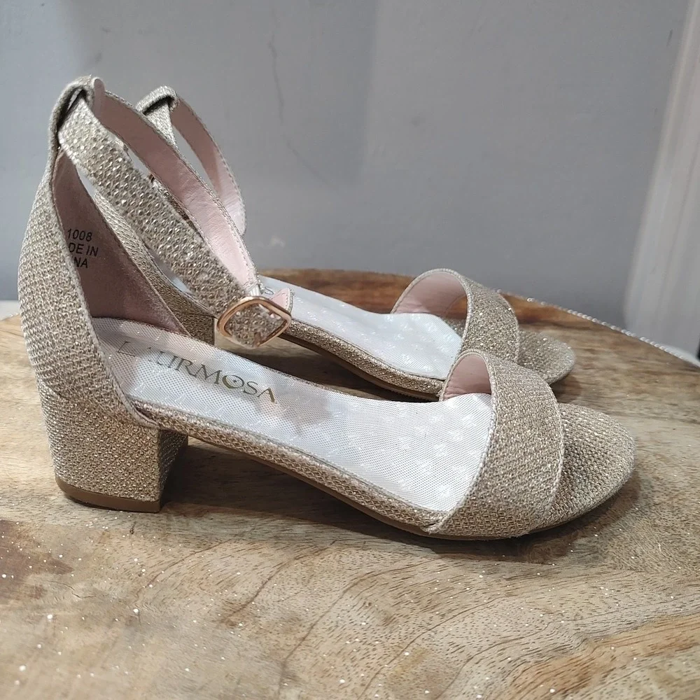 Laurmosa Strappy Gold‎ Rhinestones Kitten Heels Ankle Strap Casual Sz 13 Girls